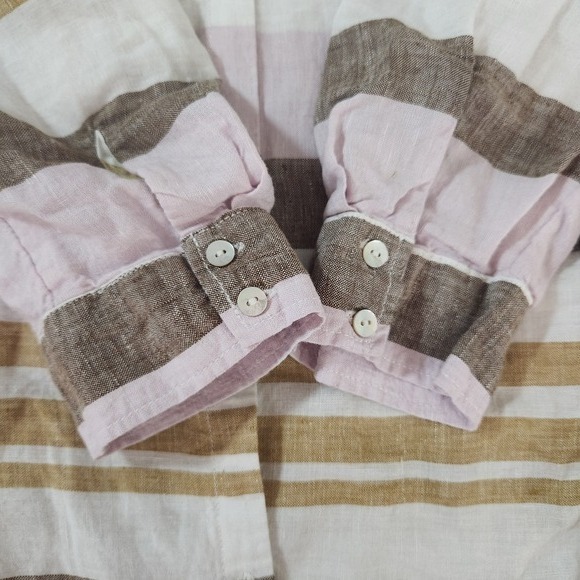 Rachel Zoe Linen Pink Brown Stripe Tunic Button Down Beach Cover Up Lagenlook XL - Picture 5 of 11